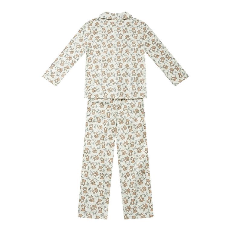 H&H Girls' Flannelette Button Up Pyjama Set, White, hi-res