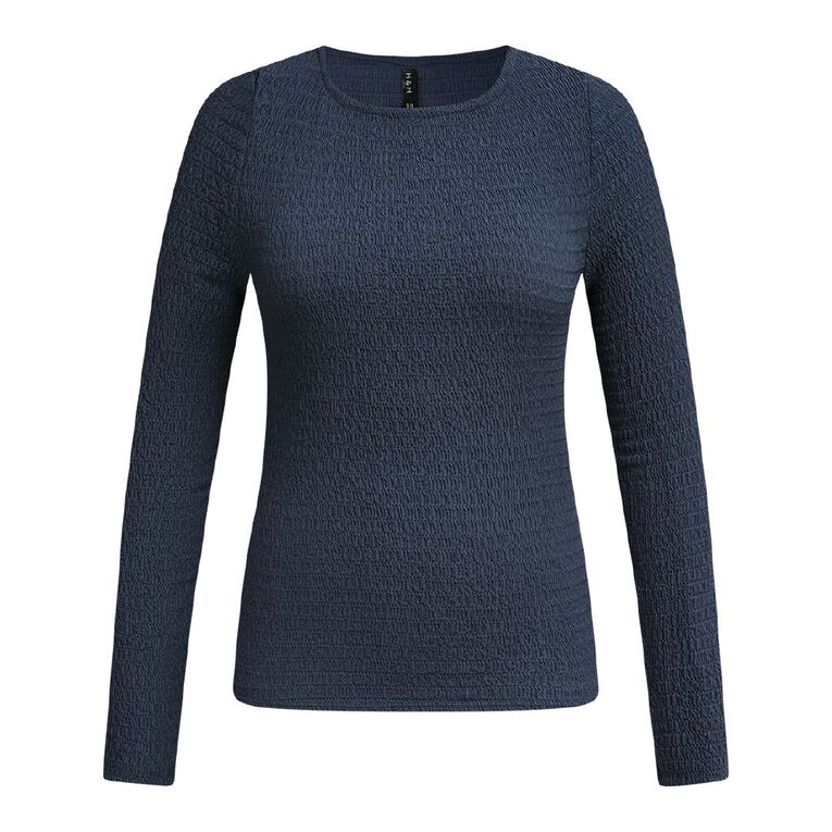 H&H Women's Long Sleeve Textured Knit Top, Blue Mid, hi-res