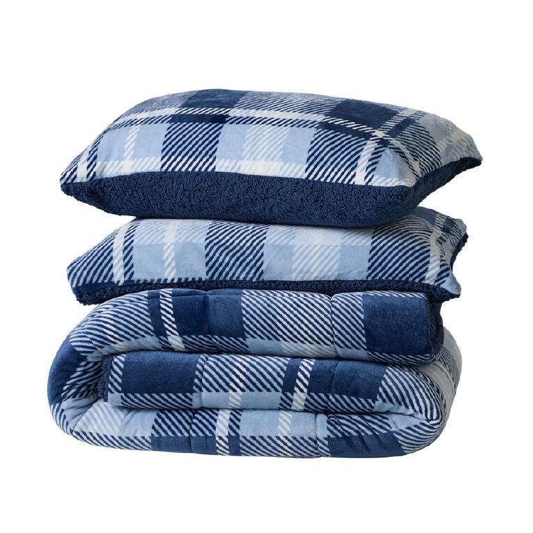 Living & Co 3 Piece Comforter Set Sullivan Blue King, , hi-res