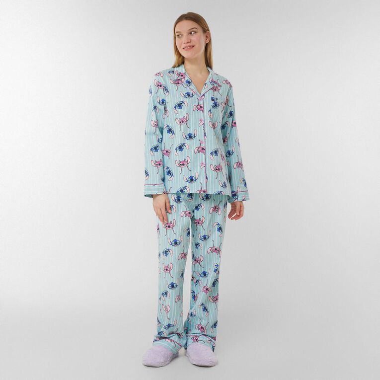 Stitch Women's Flannel Button Up Pyjama Set, Blue Light, hi-res