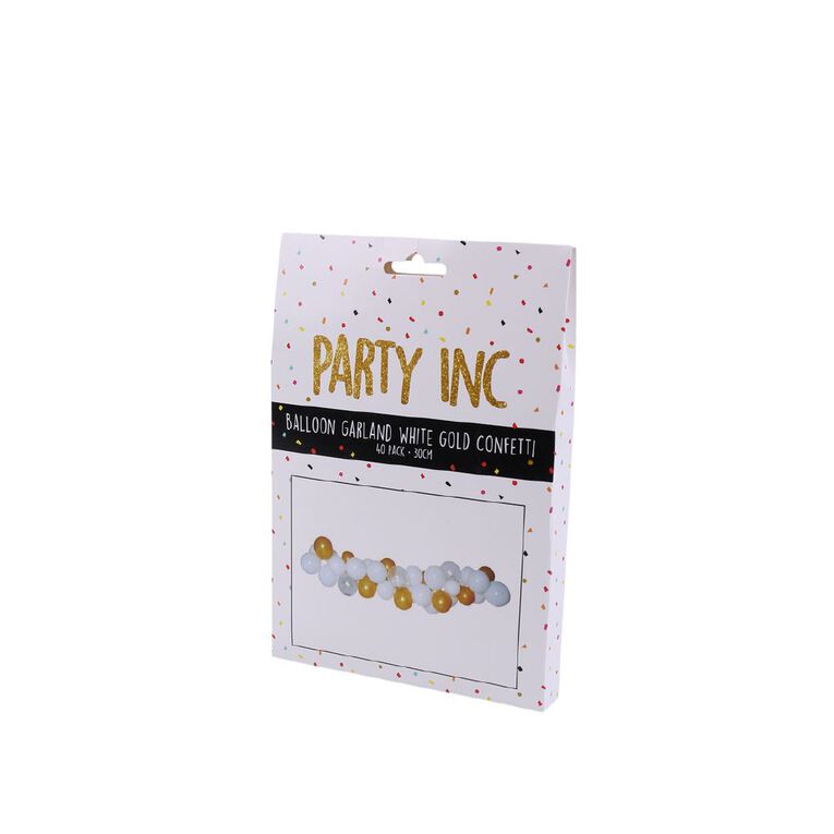 Party Inc Balloon Garland White & Gold Confetti 30cm, , hi-res