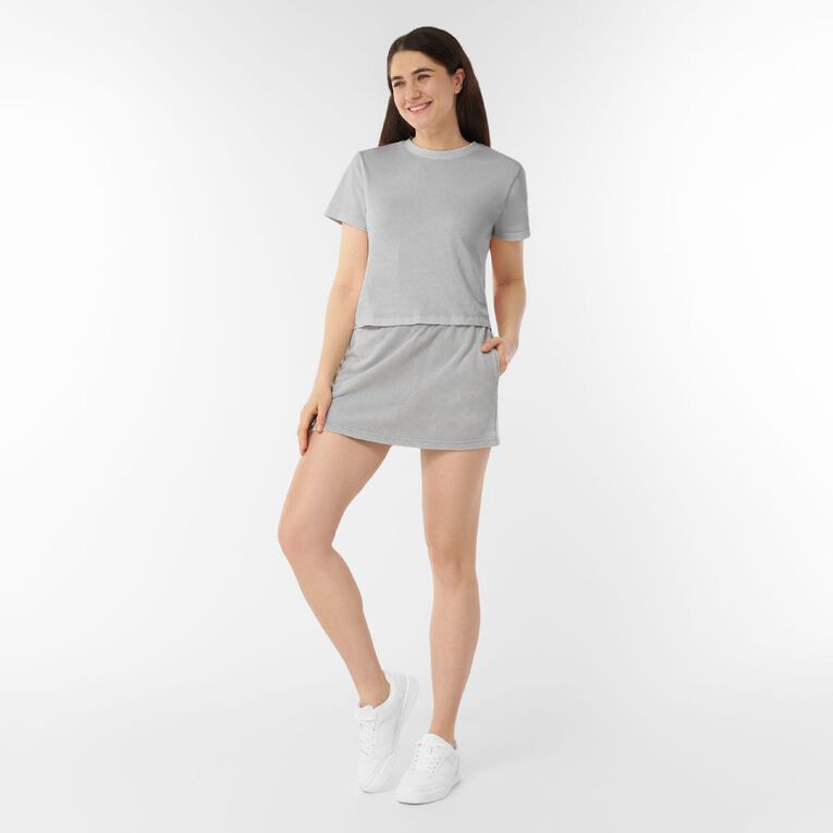 H&H Women's Acid Wash French Terry Mini Skirt, Grey, hi-res