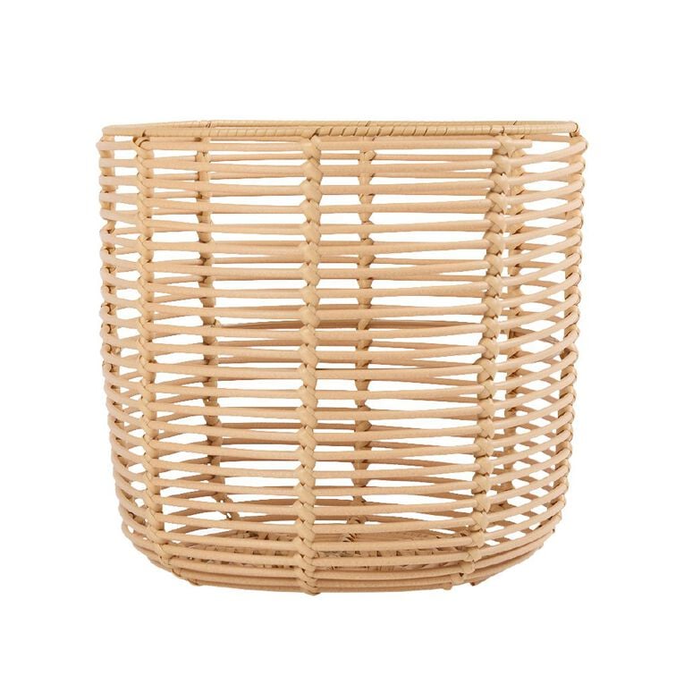 Living & Co Plastic Rattan Look Basket Natural Medium, , hi-res