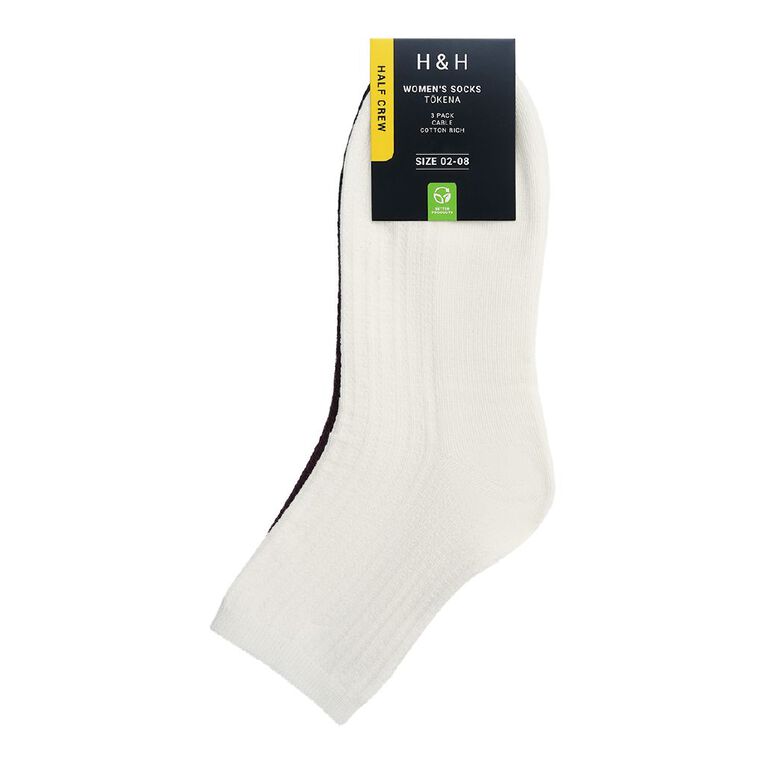 H&H Women's Cable Quarter Crew Socks 3 Pack, Red Mid, hi-res
