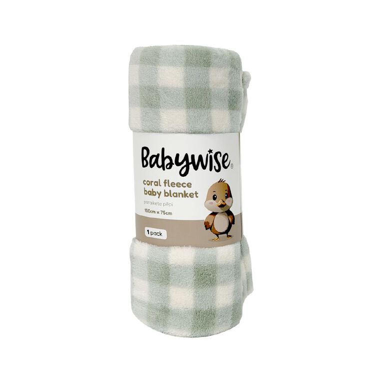 Babywise Coral Fleece Blanket Gingham Green, , hi-res