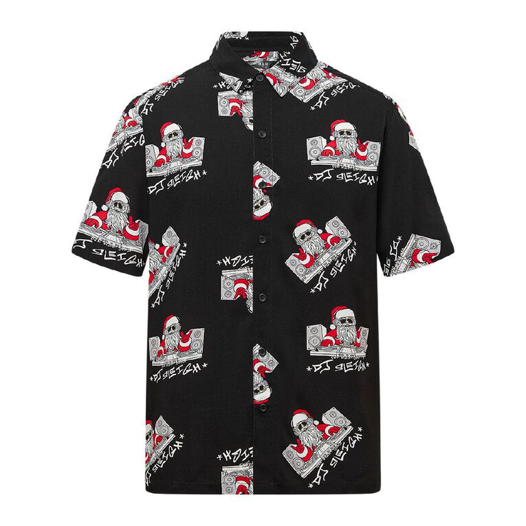 H&H Men's Short Sleeve Festive Shirt, Black, hi-res