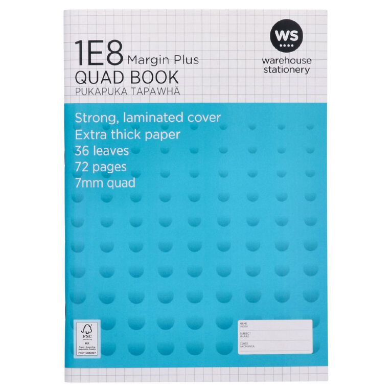 WS Exercise Book 1E8 Plus 7mm Quad 32 Leaf with Margins Blue, , hi-res