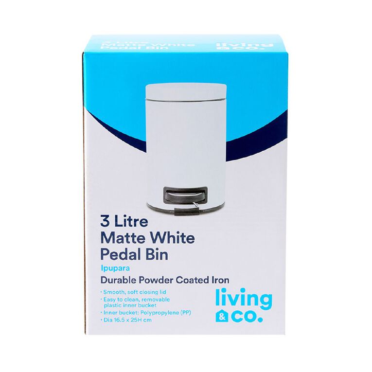 Living & Co Pedal Bin White 3L, , hi-res