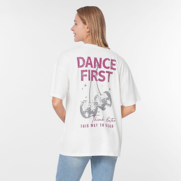 H&H Women's Short Sleeve Boyfriend Graphic Tee, Cream, hi-res