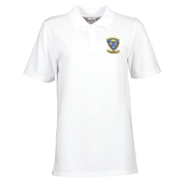 Schooltex Porirua College Short Sleeve Polo with Embroidery, White, hi-res