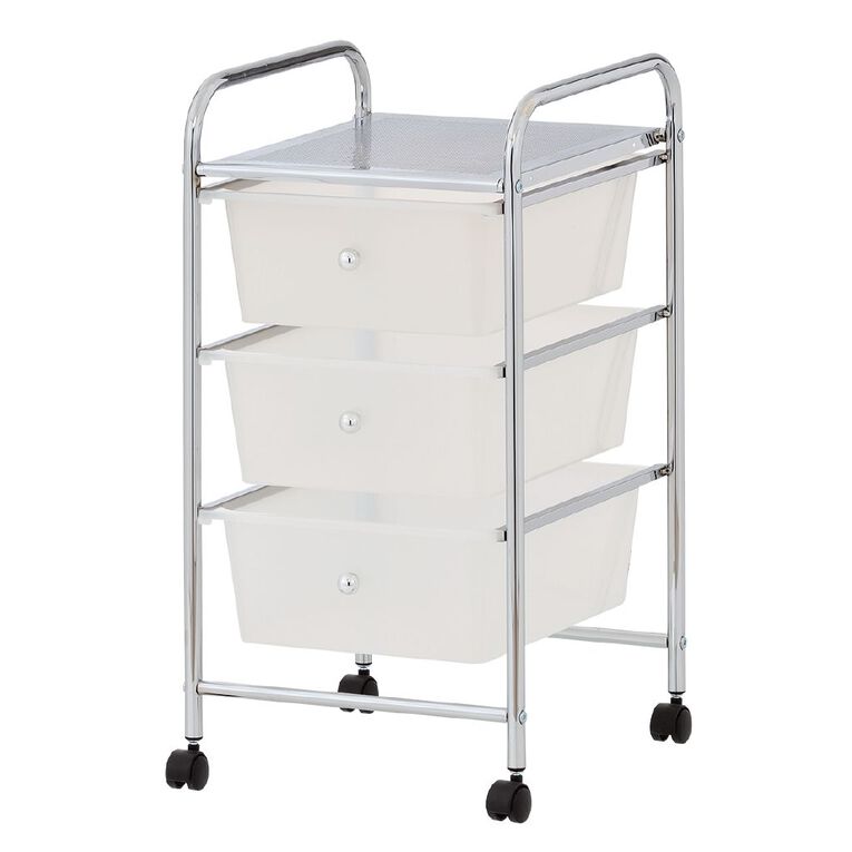 Living & Co 3 Drawer Chrome Trolley White, , hi-res