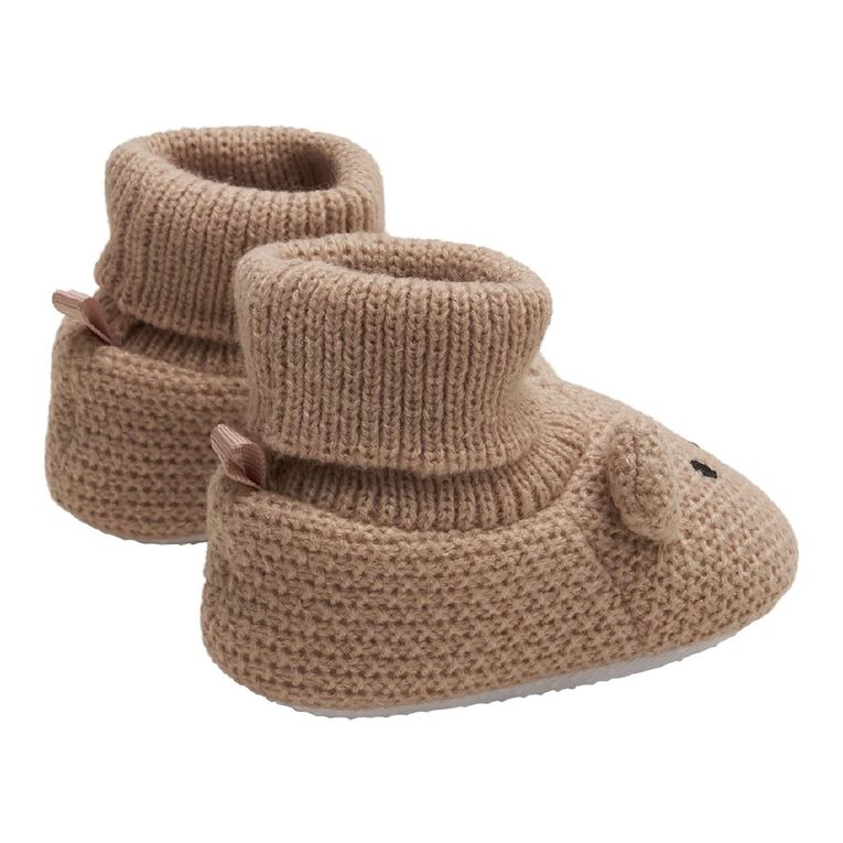 Young Original Infants' Knit Teddy Booties, Natural, hi-res