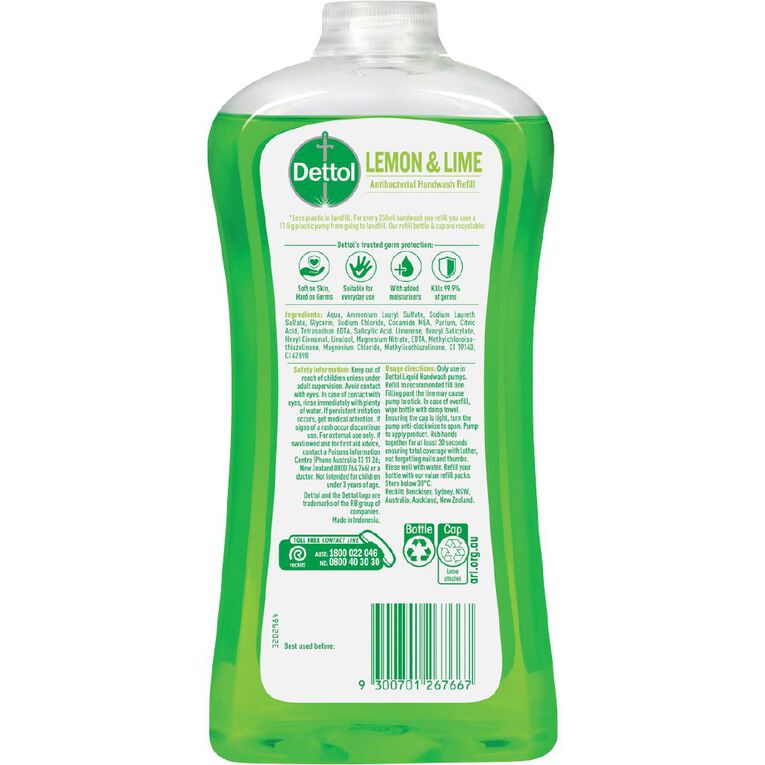 Dettol Liquid Handwash Lemon and Lime Refill 950ml, , hi-res