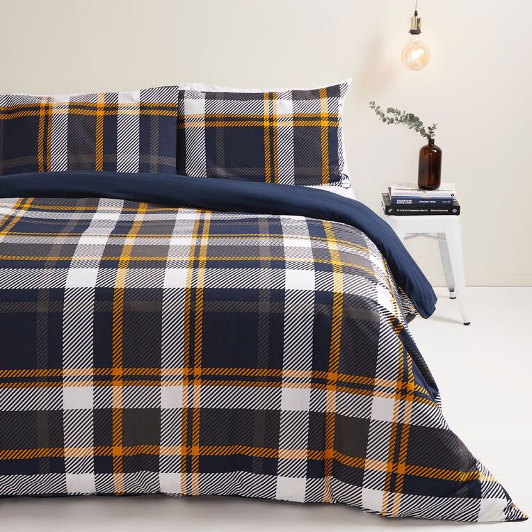 Living & Co Cotton Flannelette Duvet Cover Set Check Navy/White Navy