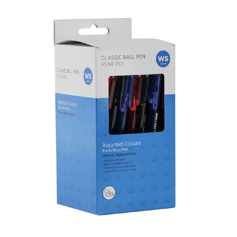 WS Classic Ball Pens Assorted Colours 50 Pack, , hi-res
