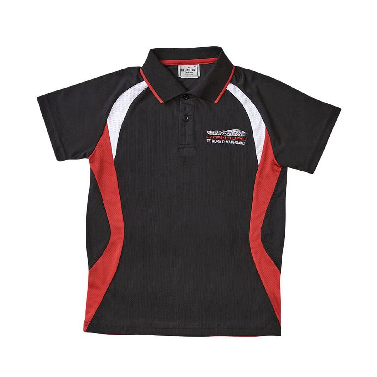 Schooltex Stanhope Road School Senior Short Sleeve Polo with Embroidery, Black/Red/White, hi-res
