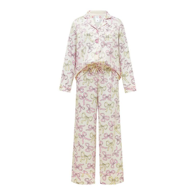 H&H Women's Satin Pyjama Set with Eye Mask, White, hi-res