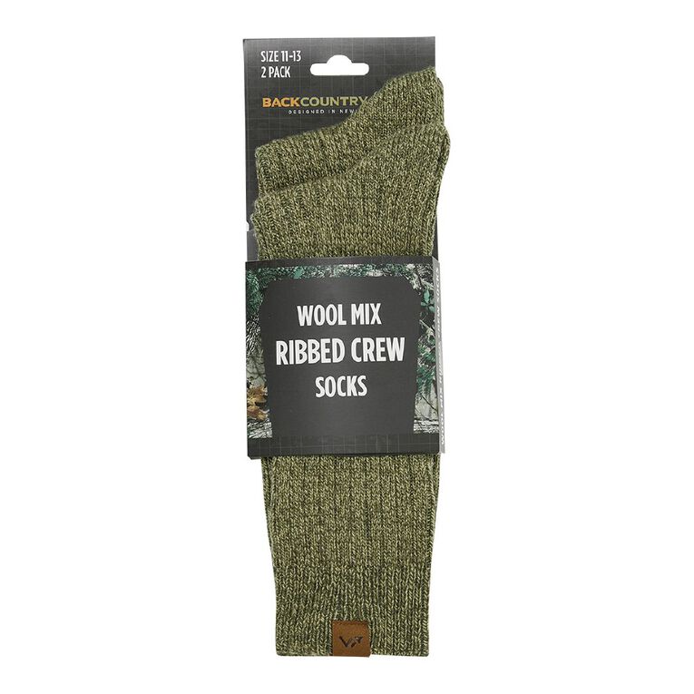 Back Country Adults' Wool Mix Ribbed Crew Socks 2 Pack, Brown Light, hi-res