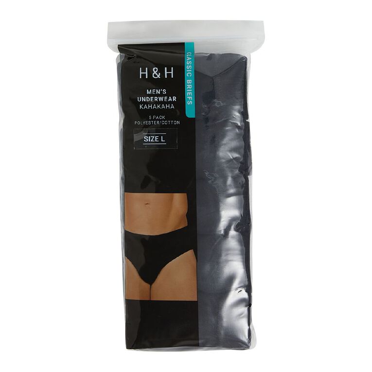 H&H Men's Briefs 5 Pack, Black, hi-res