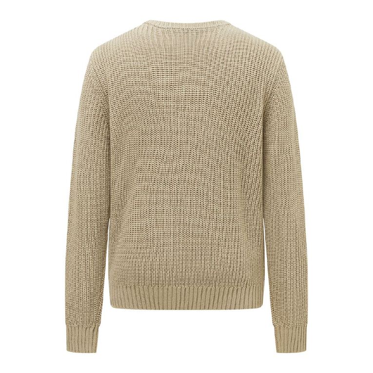 H&H Men's Crewneck Fisherman Rib Pullover, Beige, hi-res