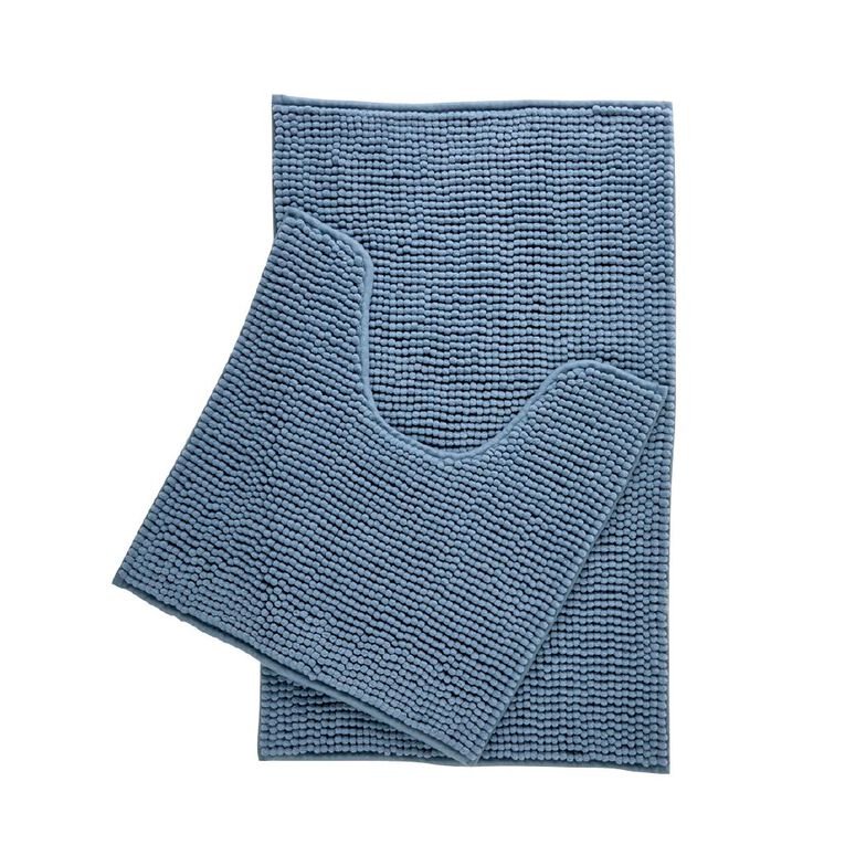 Living & Co Bath Mat Set Popcorn 2 piece Blue 45cm x 75cm, , hi-res
