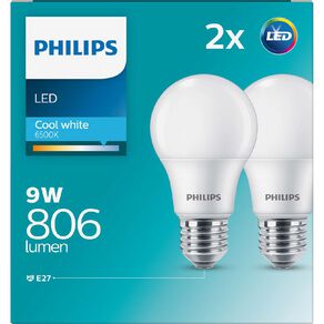 Philips LED E27 Light Bulb 9W Frosted Daylight 2 Pack