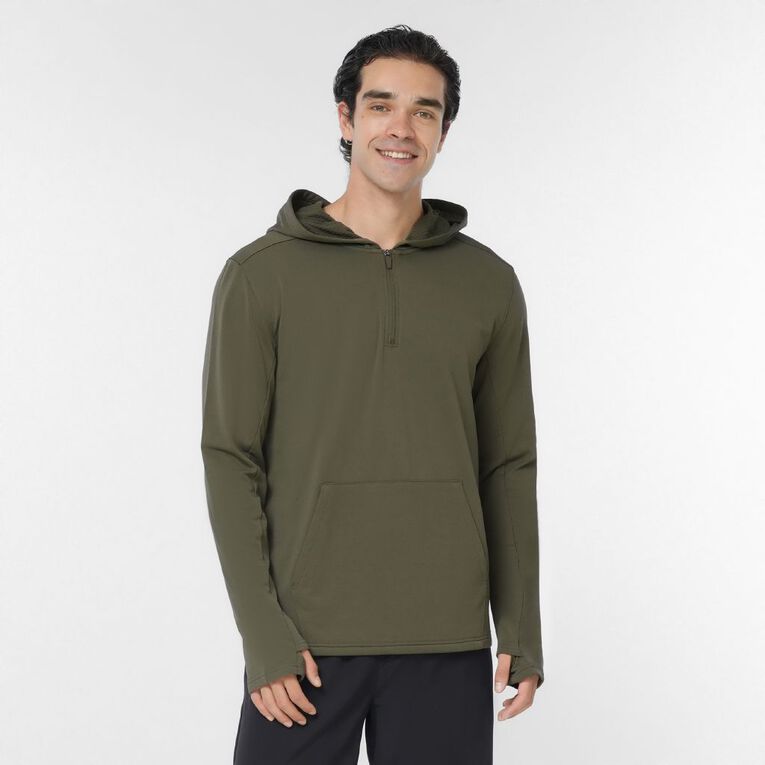 Active Intent Men's Quarter Zip Hoodie, Green Mid, hi-res