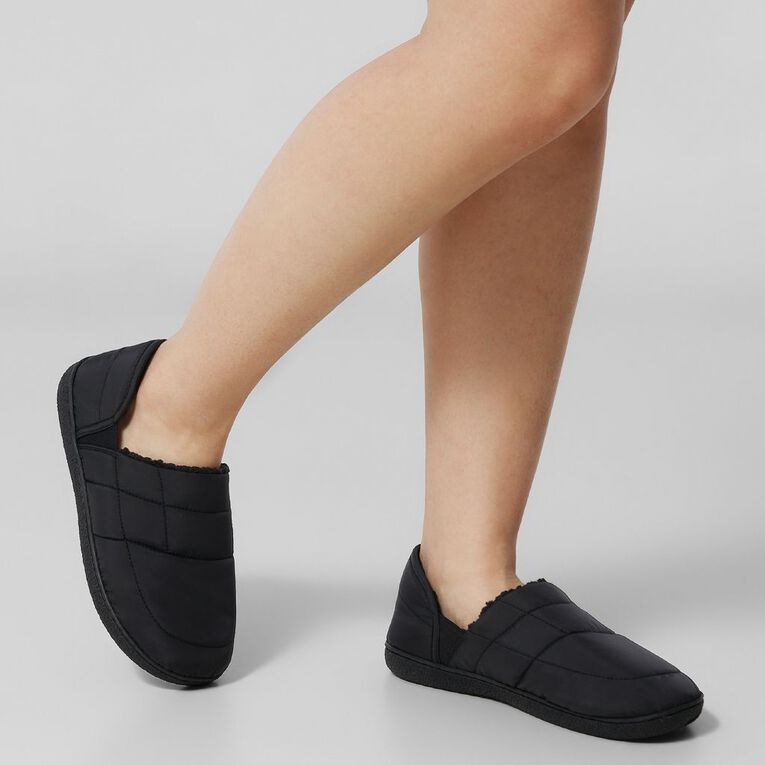H&H Women's Quilted Slipper Shoes, Charcoal, hi-res