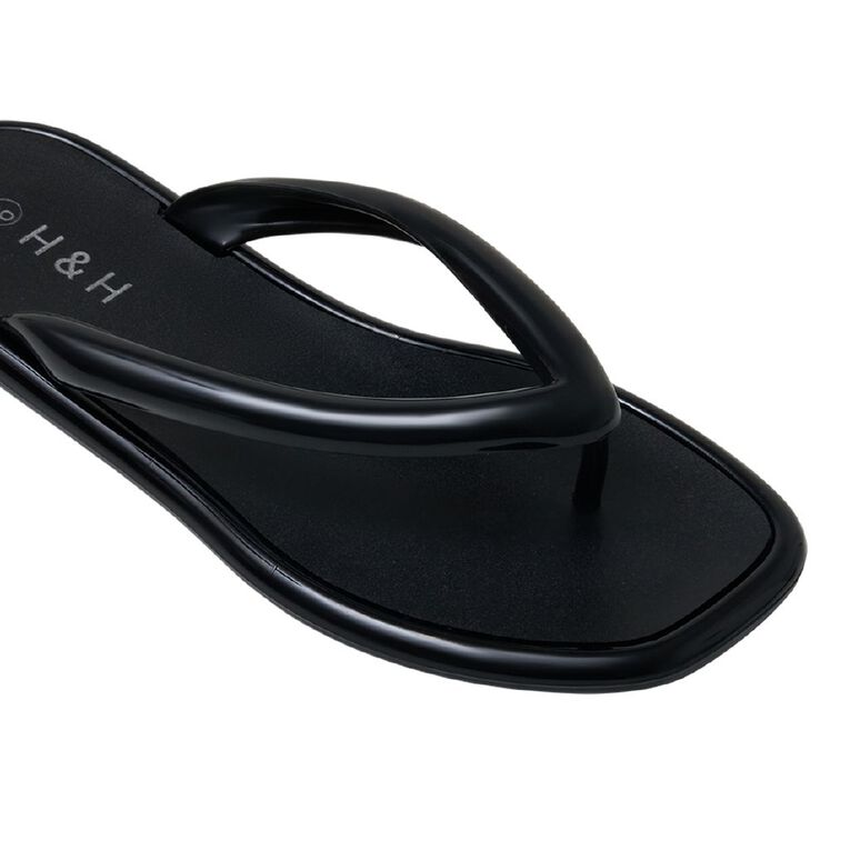 H&H Women's Coloured Jelly Beach Thongs, Black, hi-res
