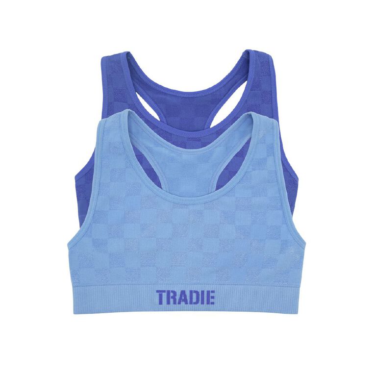 Tradie Girls' Seamfree Crop 2 Pack, Blue, hi-res