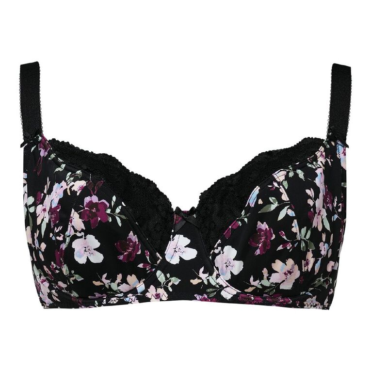 H&H Women's Ivy Solid Lace Full Cup Bra, Black, hi-res