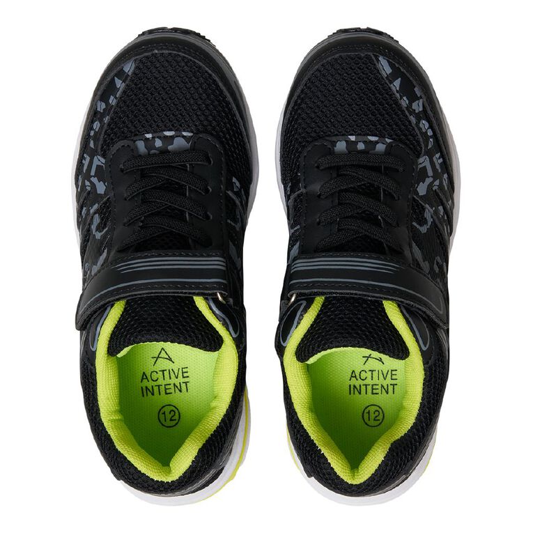 Active Intent Senior Kids' Tam Trainers, Black/Yellow S26, hi-res