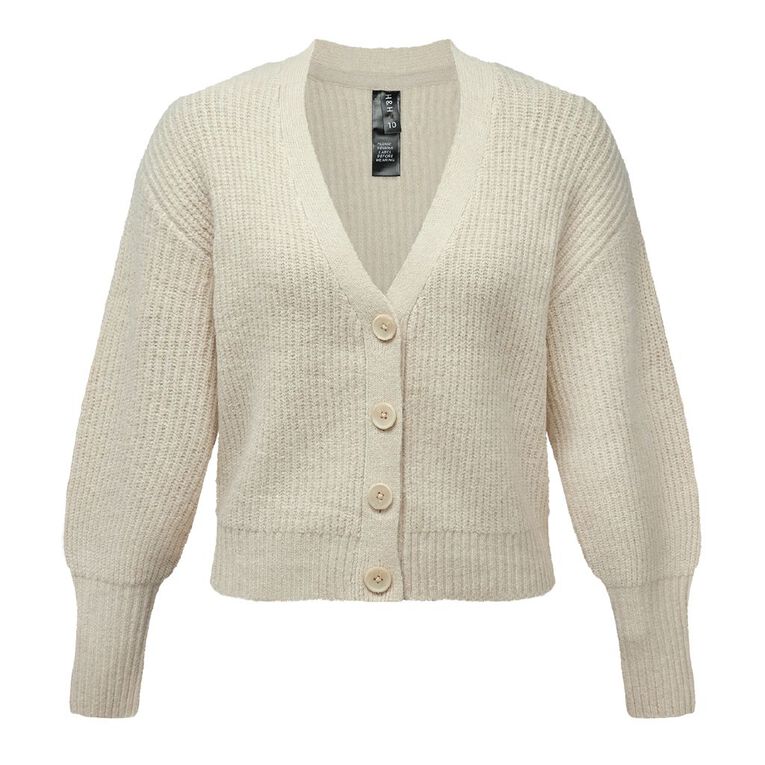H&H Women's Long Puff Sleeve Cardi, Brown Light, hi-res