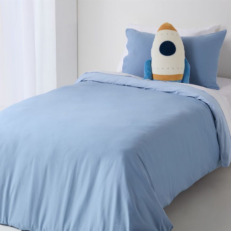 Living & Co Kids Duvet Cover Set Washed Cotton Blue Single, , hi-res