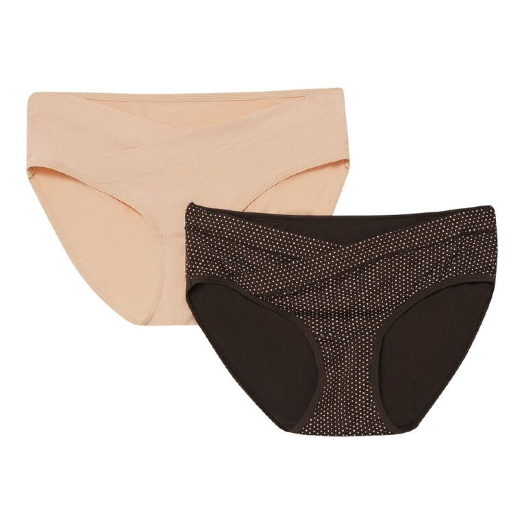 H&H Women's Front Crossover Bikini Briefs 2 Pack, Brown Dark, hi-res