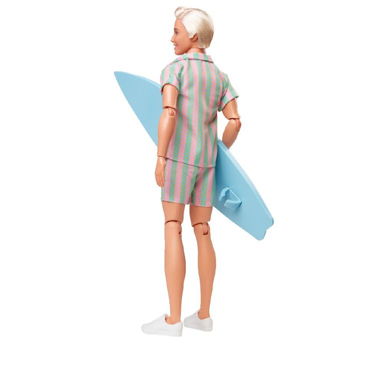 Barbie the Movie Ken in Striped Pastel Beachwear with Surfboard | The