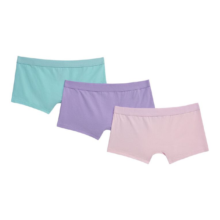 H&H Girls' Essentials Shortie Briefs 3 Pack, Purple Mid, hi-res