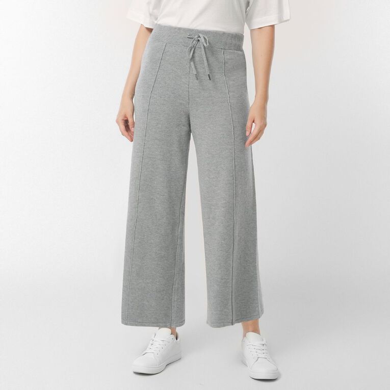 H&H Women's Knitted Wide Leg Pants, Grey Marle, hi-res