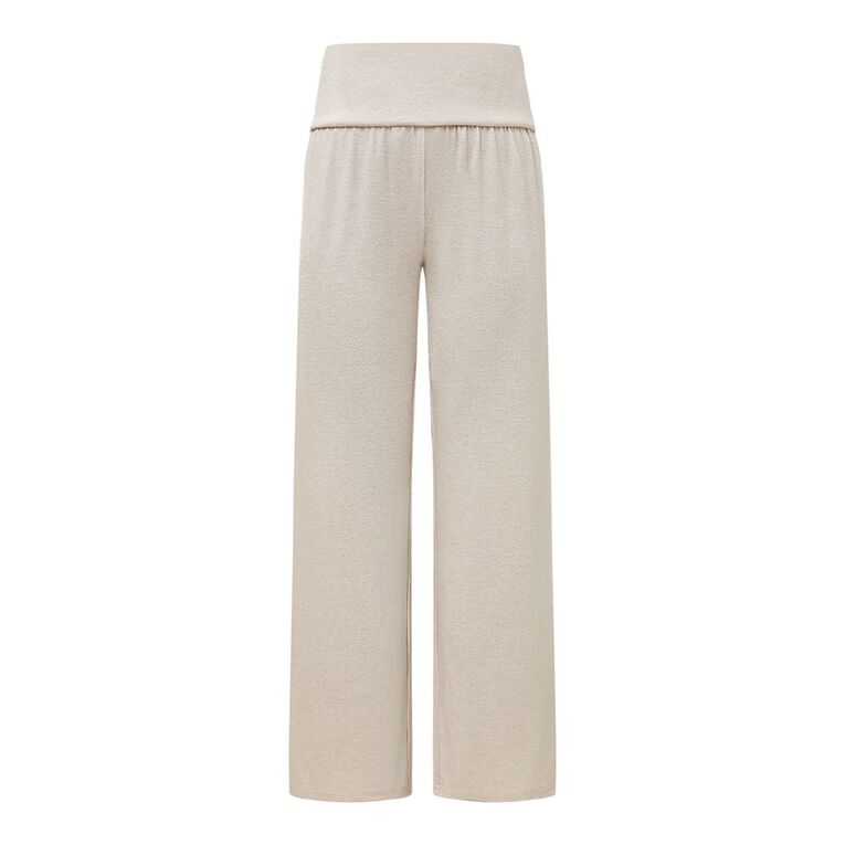 H&H Women's Brushed Knit Rib Fold Over Lounge Pants, Cream, hi-res