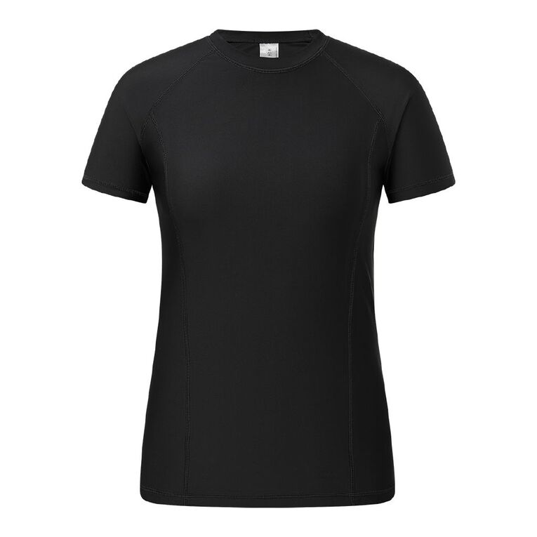 H&H Women's Plain Short Sleeve Rash Vest, Black, hi-res