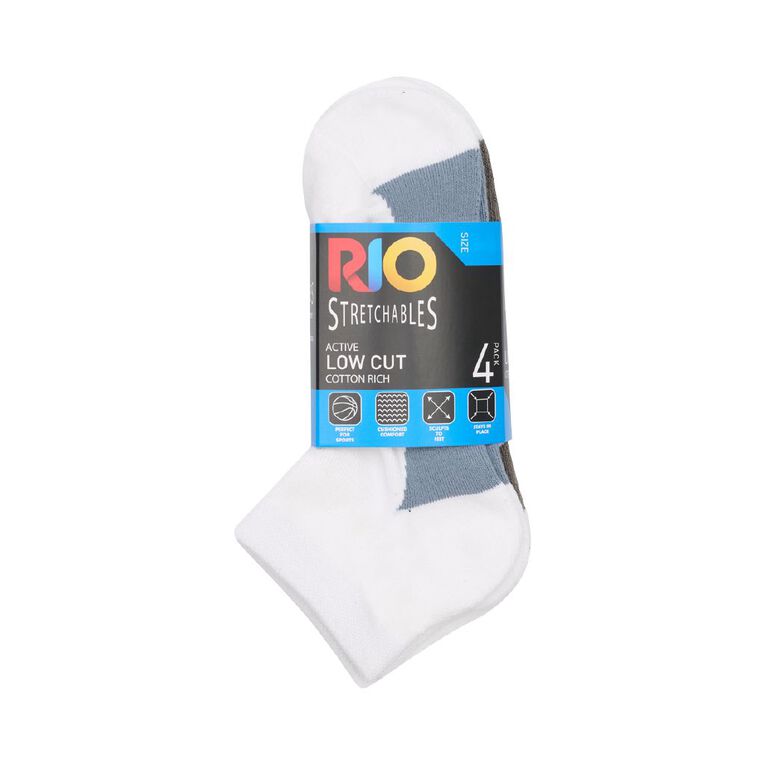 Rio Men's Low Crew Stretchable Socks 4 Pack, White 67K, hi-res