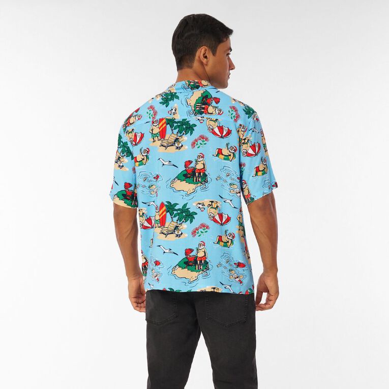 H&H Men's Short Sleeve Printed Shirt, Blue Light, hi-res