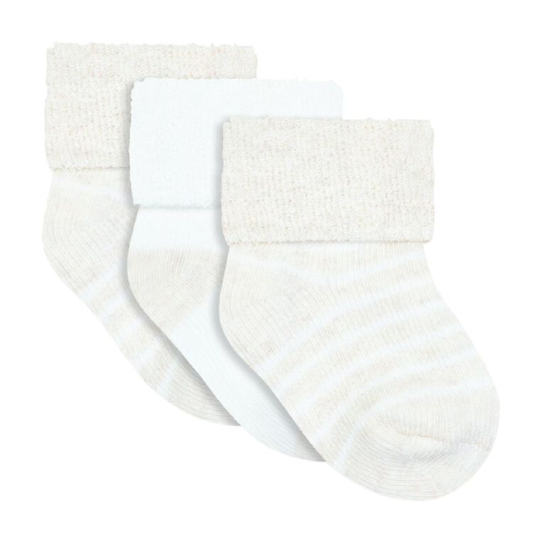 Underworks Newborn Turnover Socks 3 Pack, Natural, hi-res