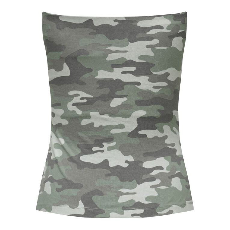 Garage Women's Contour Printed Ruched Bandeau, Green, hi-res