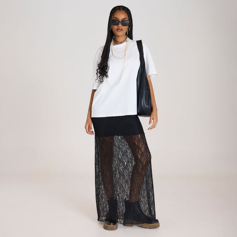 BRDRLESS Abby Lace Maxi Skirt, Black, hi-res