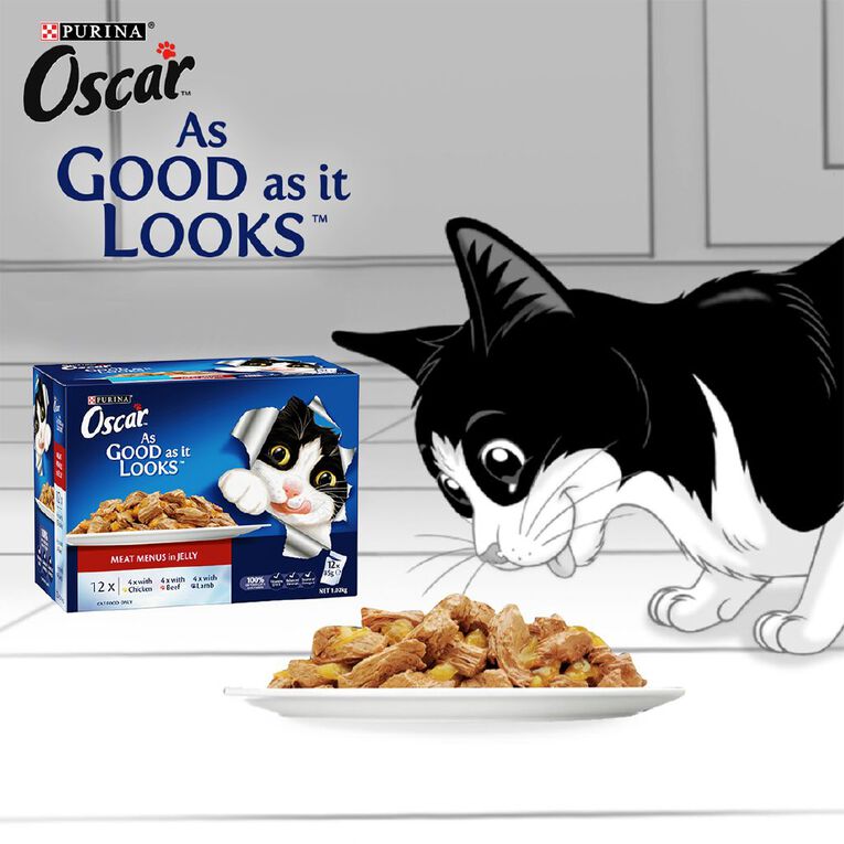 Oscar Adult Meat Menus Jelly Wet Cat Food Pouch 12 x 85g, , hi-res