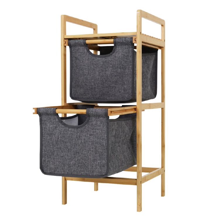 Living & Co Bamboo 2 Drawer Basket Shelf, , hi-res