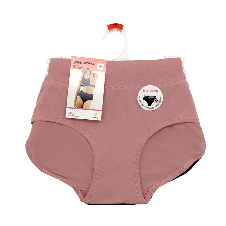 Underworks Women's Smooth line Midi Briefs 2 Pack, Pink, hi-res