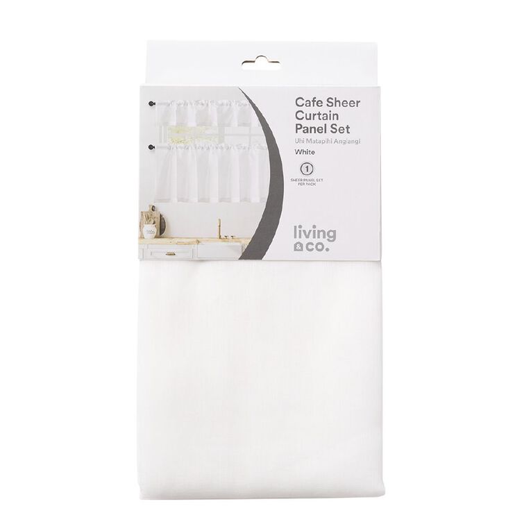 Living & Co Sheer Cafe Curtains 200cm x 30cm + 200cm x 60cm White, , hi-res