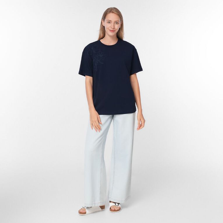 H&H Women's Embellished Relaxed Fit Tee, Navy, hi-res